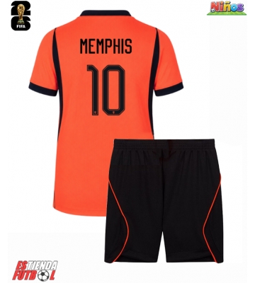 Países Bajos Memphis Depay #10 Primera Equipación Niños Mundial 2026 Manga Corta (+ Pantalones cortos)
